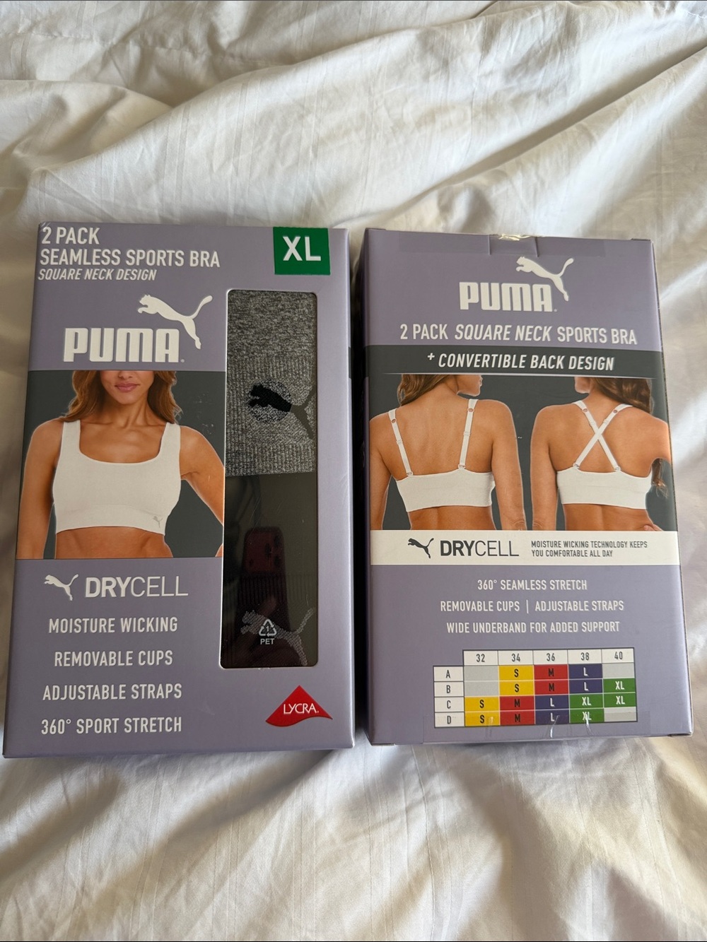 Puma 2-Pack Seamless Sports Bras - Black and Heather Gray